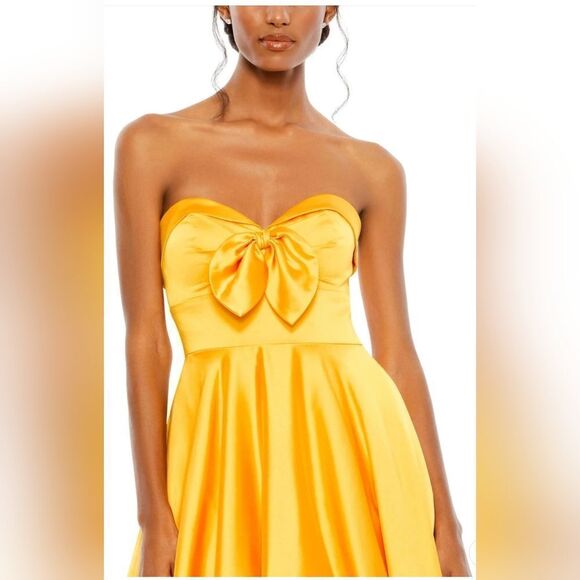 Mac Duggal BOW SWEETHEART STRAPLESS A LINE GOWN NWT size 8 Marigold (67995) - Picture 3 of 6